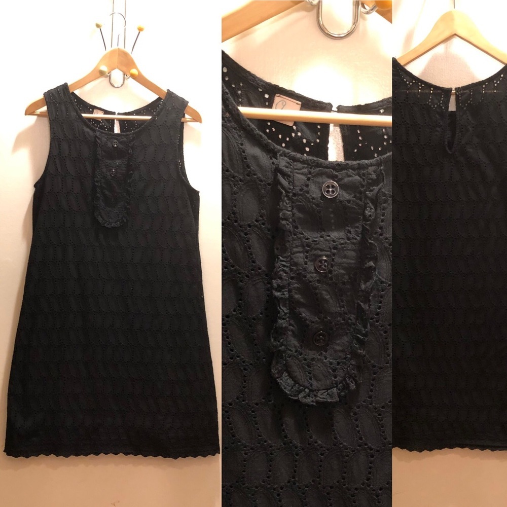 Aqua, Black Eyelet Linen Sleeveless Dress, Size L